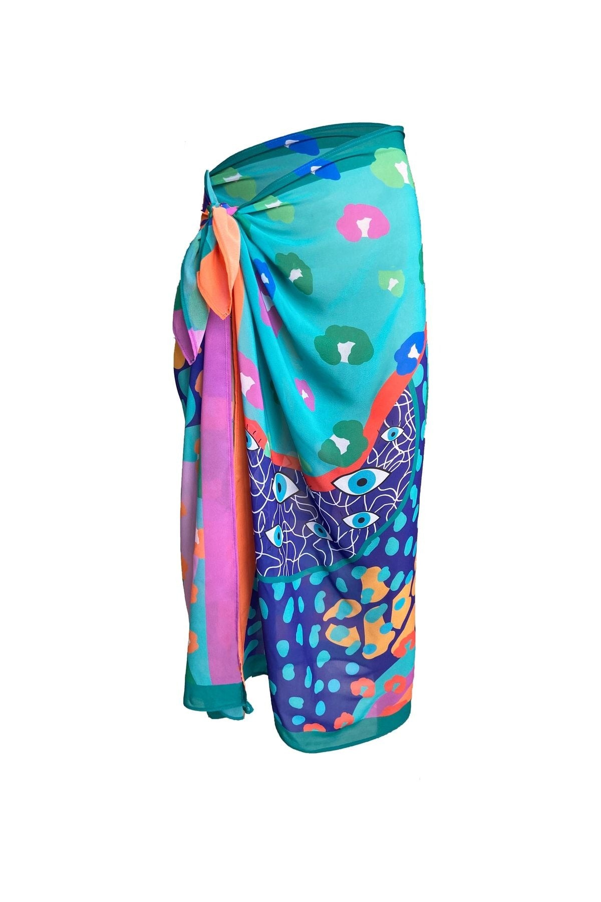 Emily Turquoise Eyes Silk Chiffon Pareo