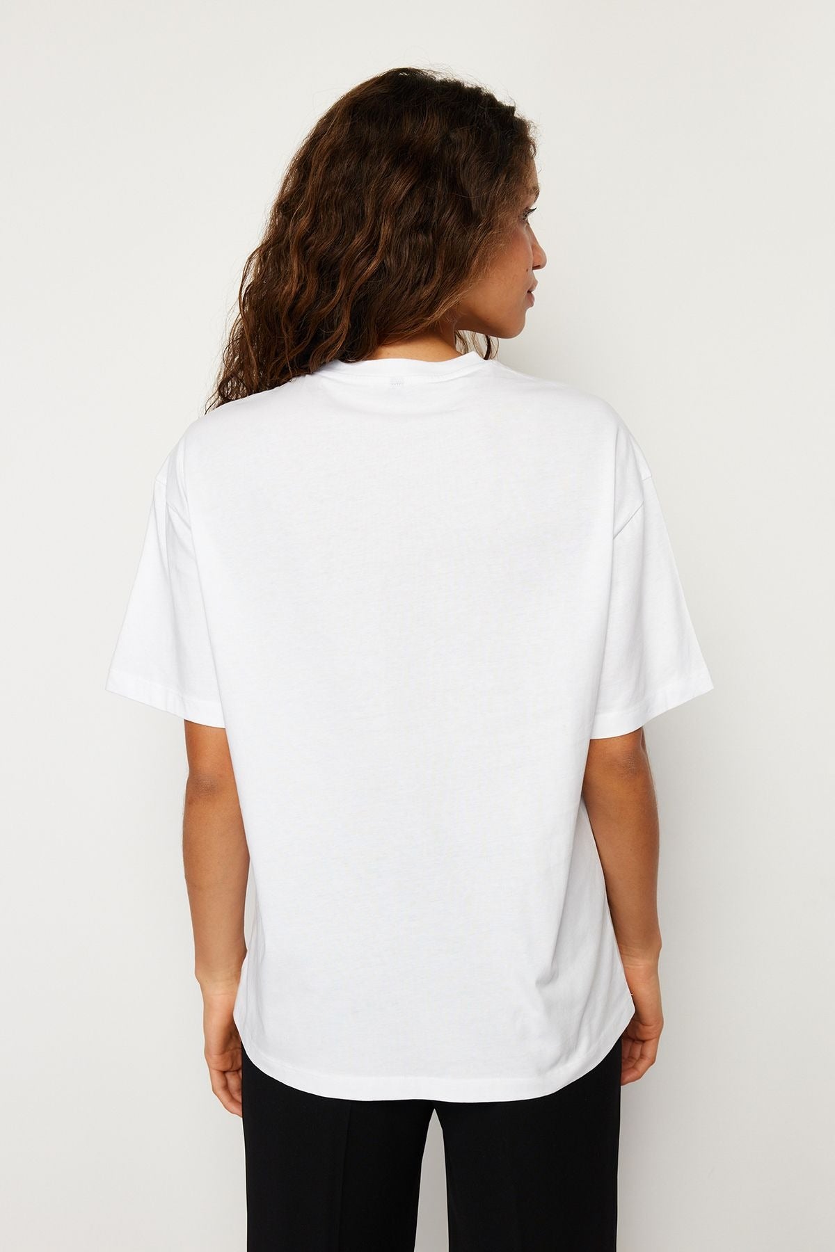 White 100% Cotton Printed Oversize/Wide Pattern Crew Neck Knitted T-Shirt