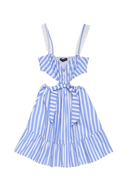 Embroidered Stripes Detailed Dress Blue