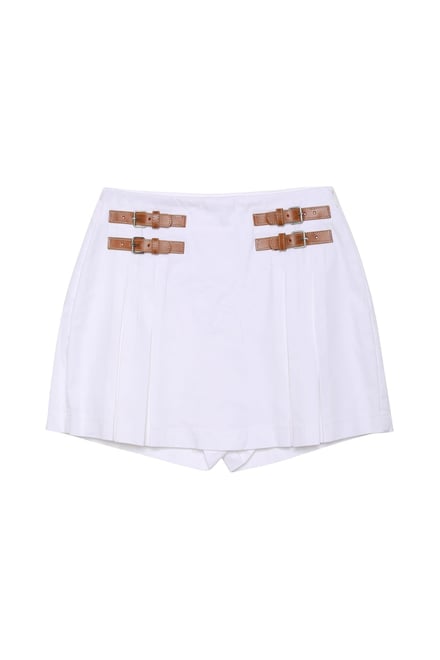 Belt Detailed Shorts Skirt White