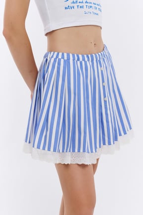 Embroidered Detail Pleated Skirt Blue