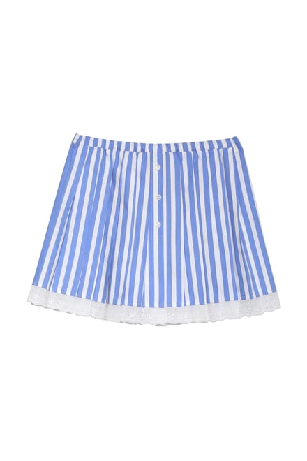 Embroidered Detail Pleated Skirt Blue