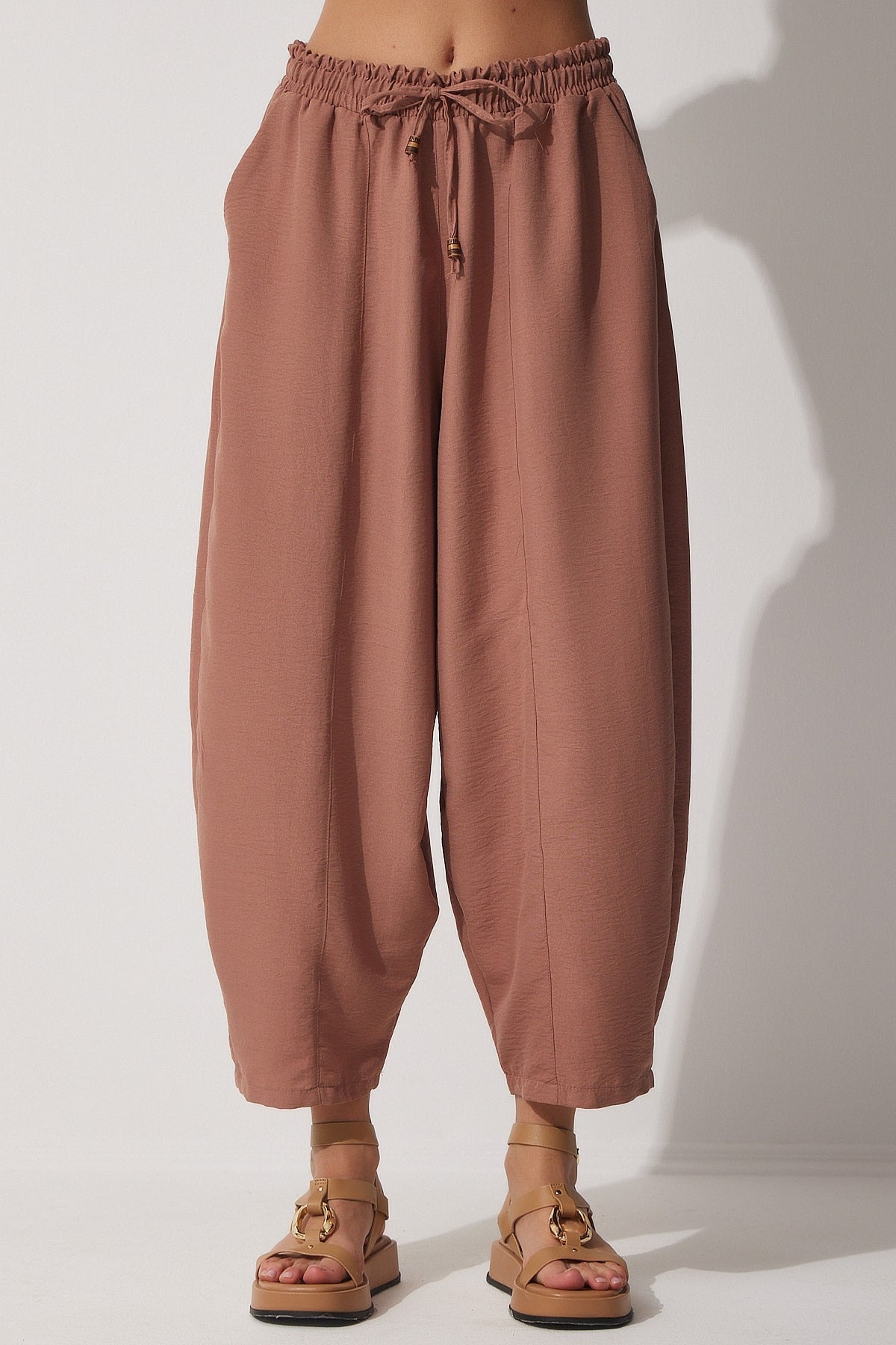 Women's Cocoa Pocket Linen Viscose Shalwar Trousers