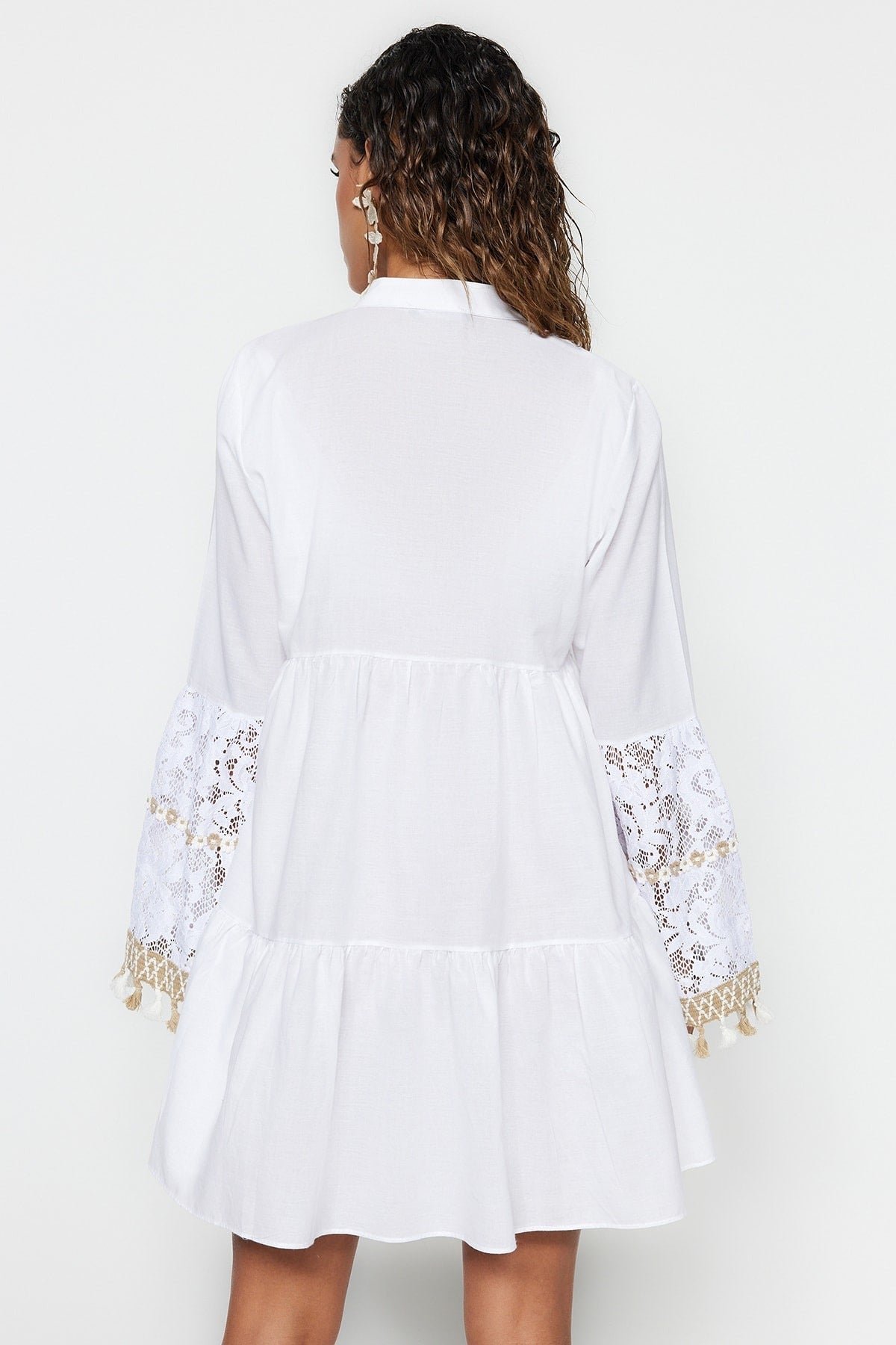 White Mini Woven Embroidered 100% Cotton Beach Dress