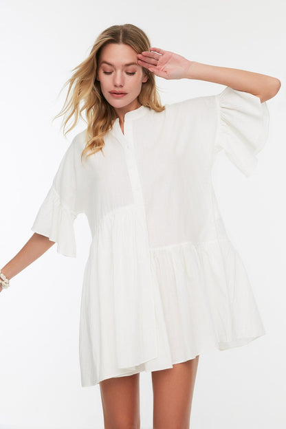 Ecru Asymmetrical Frilly Beach Dress