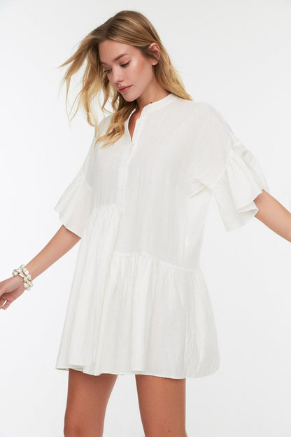 Ecru Asymmetrical Frilly Beach Dress