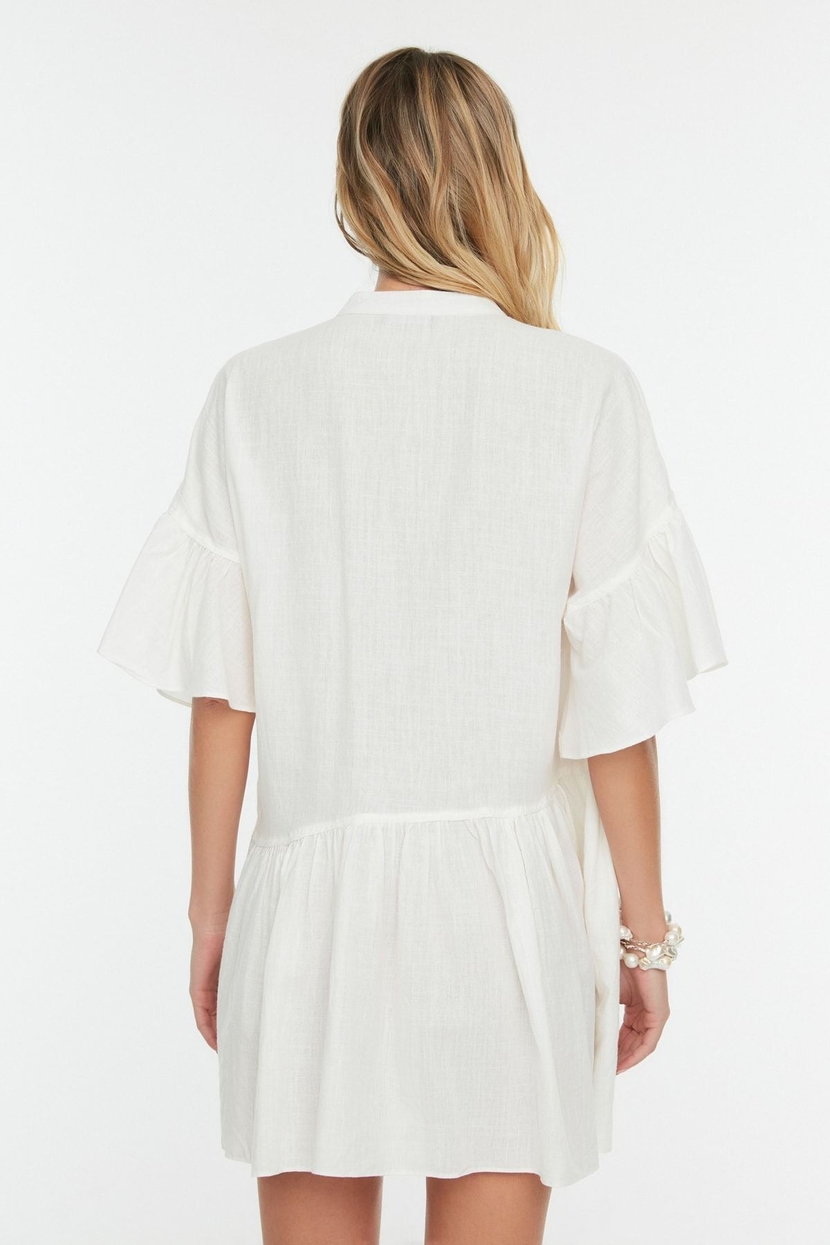 Ecru Asymmetrical Frilly Beach Dress