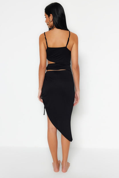 Black Fitted Mini Knitted Cut Out/Windowed Beach Dress