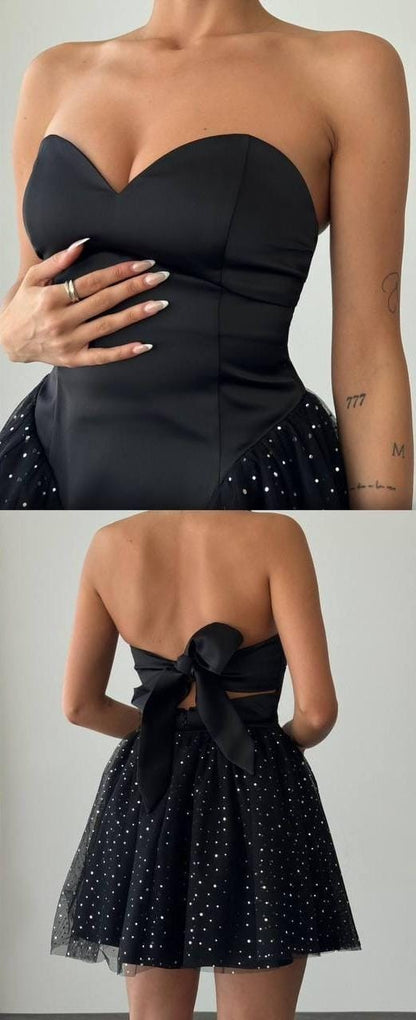 Strapless Black Evening Dress