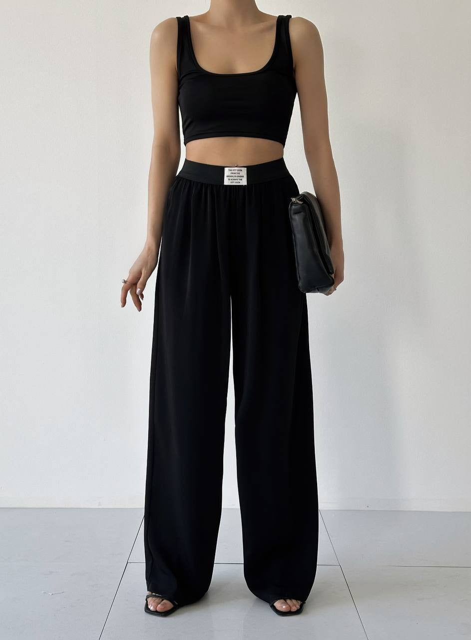 Label Detailed Black Trousers